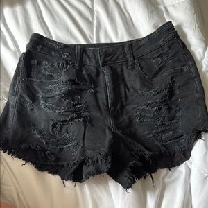 American Eagle Distressed Black Denim Shorts - Size 0